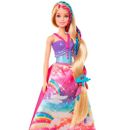 Princeses lelle Bārbija Dreamtopia, gari blondi mati ar burvju bizēm ar daudzkrāsainiem pagarinājumiem, ķemme un aksesuāri