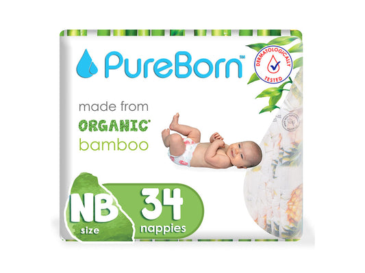PureBorn diapers with clips NB size 0-4.5kg 34pcs 