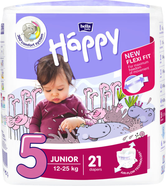 Happy Junior (12-25kg) 21pcs diapers 5 ex