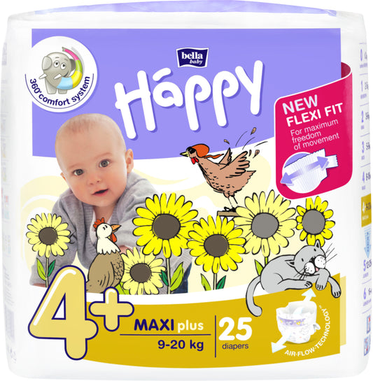 HAPPY MAXI PLUS diapers, size 4+ (9-20 kg) 25 pcs.
