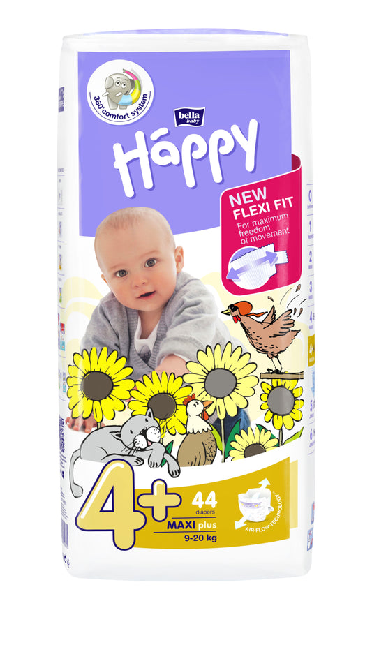 HAPPY MAXI PLUS diapers, size 4+ (9-20 kg) 44 pcs.