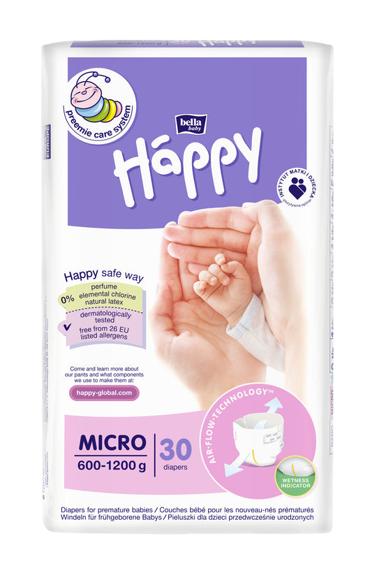 HAPPY MICRO diapers (600-1200 g), 30 pcs.