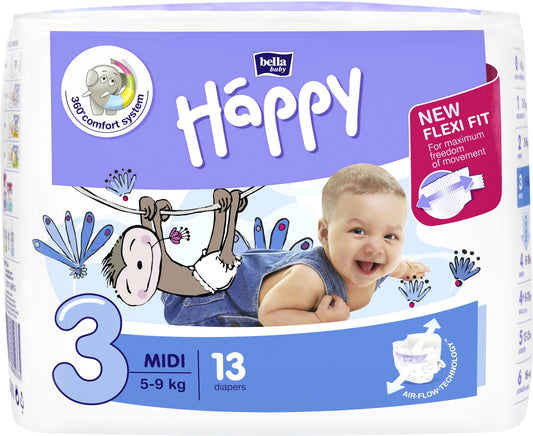 HAPPY MIDI diapers, size 3 (5-9 kg) 13 pcs.