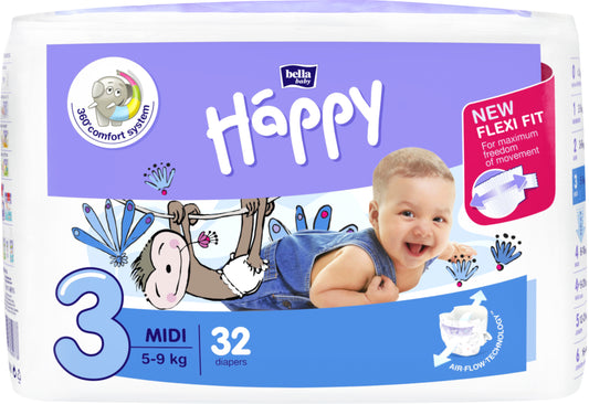 HAPPY MIDI diapers, size 3 (5-9 kg) 32 pcs.