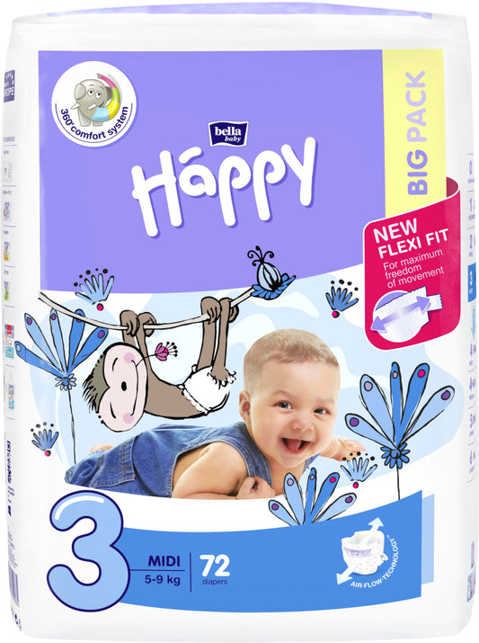 Copy of HAPPY MIDI diapers, size 3 (5-9 kg) 72 pcs.