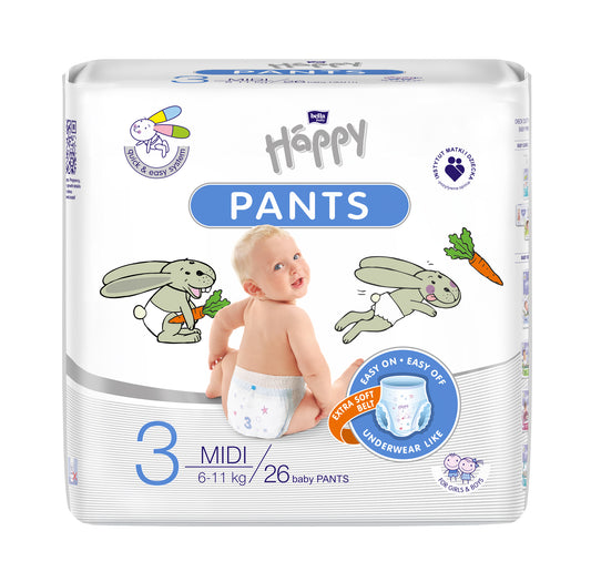 HAPPY PANTS MIDI panties for babies, size 3 (6-11 kg) 26 pcs.