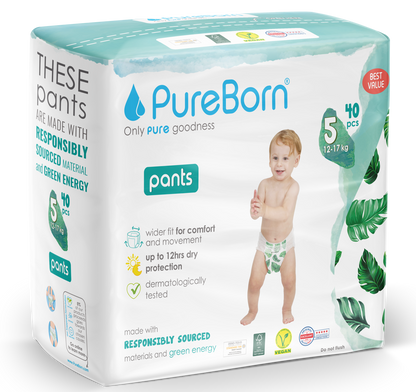PureBorn pull-on diapers size 5, 12-17kg 40pcs