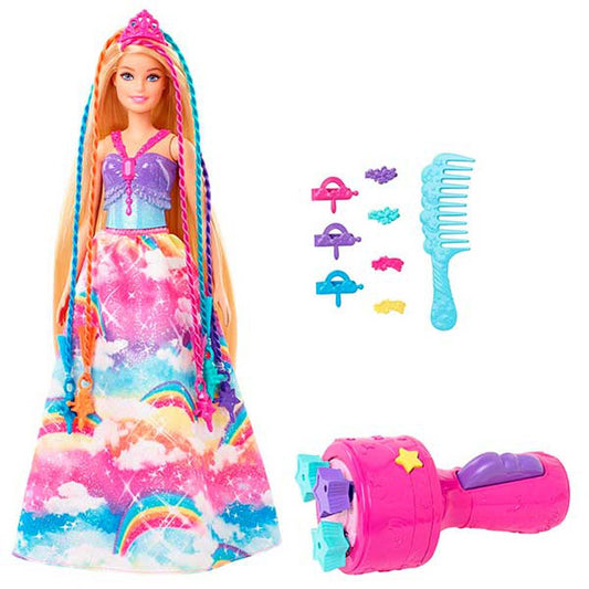 Princess Barbie Dreamtopia Long Blonde Magic Braided Hair with Multicolored Extensions Comb and Accessories