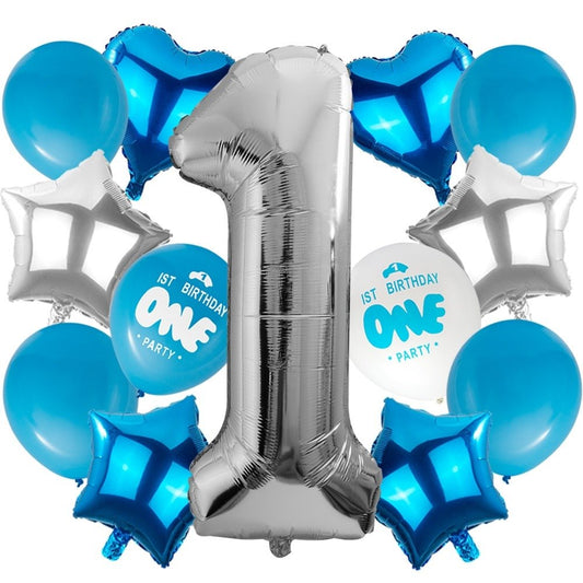 Balloon set for one year anniversary, blue 14 pcs.