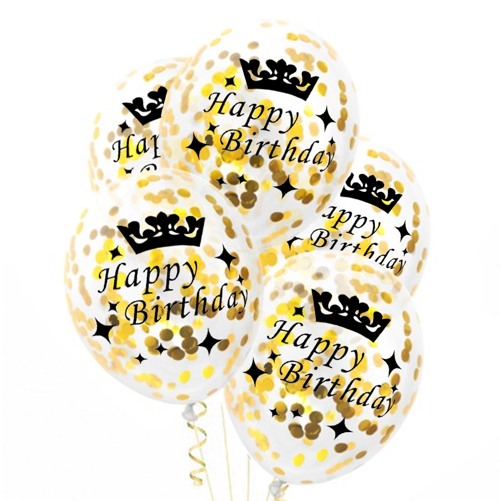 Dzimšanas dienas balonu komplekts Happy Birthday ar zelta konfeti, 3 gab.