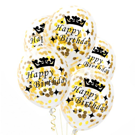 Birthday balloons set Happy Birthday with gold confetti, 3 pcs.