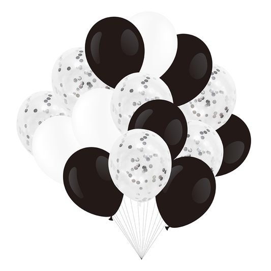 Set of black and white balloons, with confetti, 30 cm, 15 pcs.