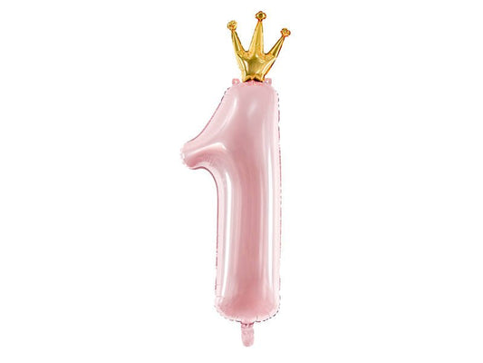 Foil balloon with number 1 and crown, 90cm