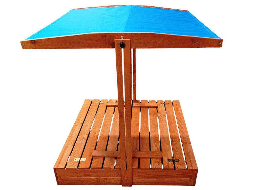 Wooden sandbox for children with adjustable roof and benches 120x120 cm